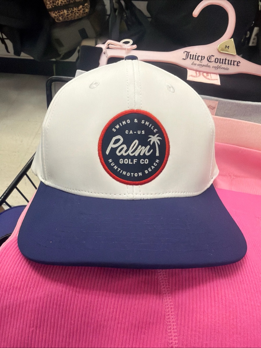 Palm Golf White and Navy Baseball Cap with Red Trim Embroidered Patch